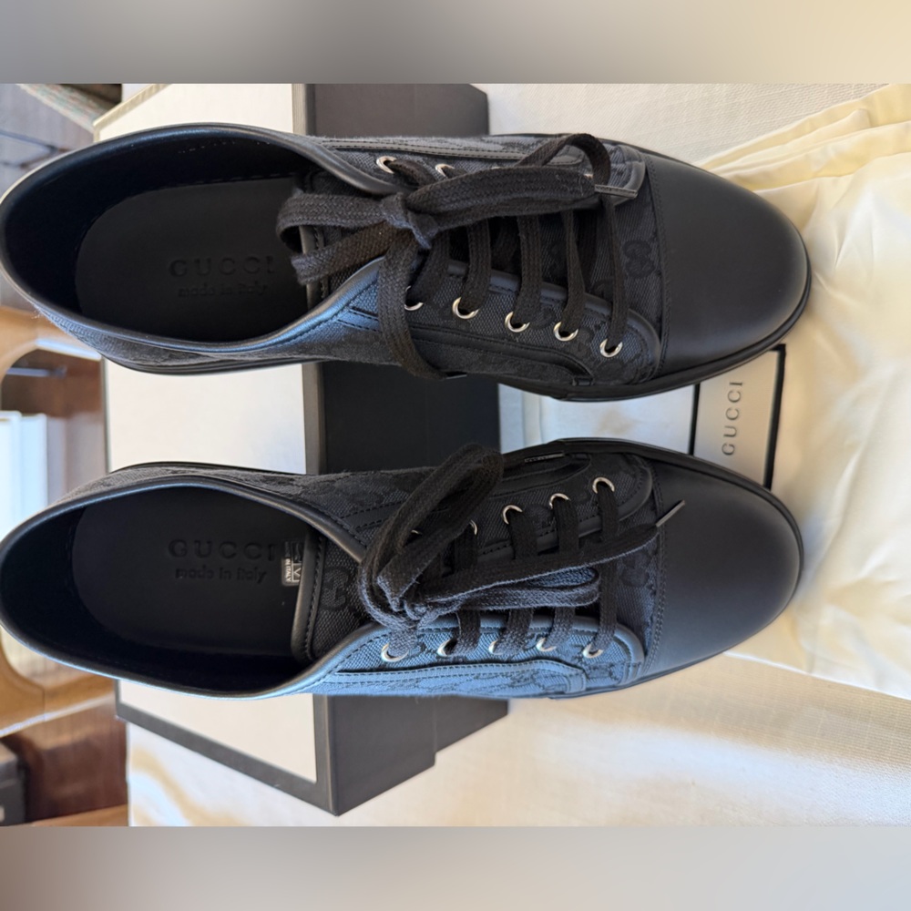 Gucci Men’s Black GG Canvas & Leather Sneakers